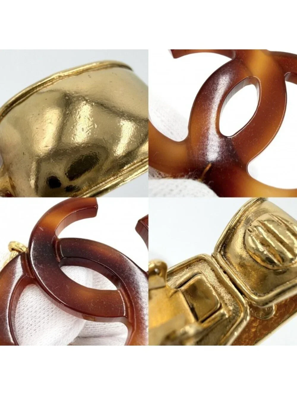 Chanel Earrings CC Logo Coco Swing Plastic Gold Plated Brown